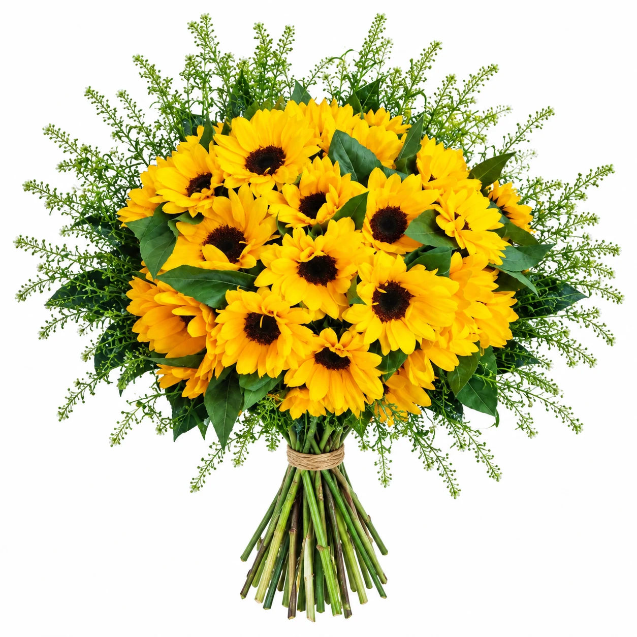 Mazzo di girasoli, vista frontale illustrativa